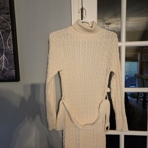 SHEIN Cream Long Sleeve Sweater Dress XL New In Bag Cable Knit Flutter Bottom